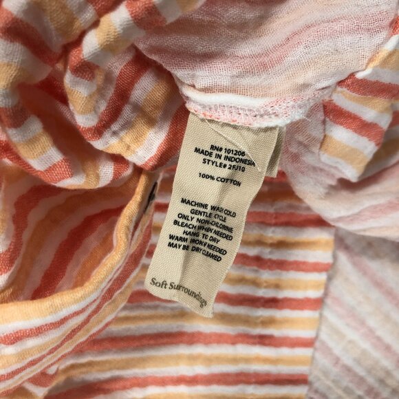Soft Surroundings Size M Escambia Gauze Tunic Women's Coral Stripe Button Front - Picture 4 of 8